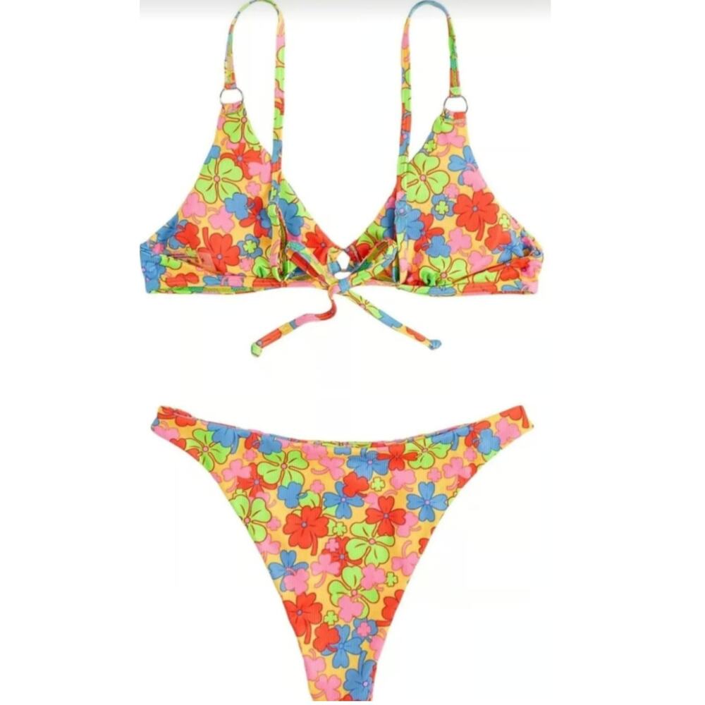 Womens Swimsuit Floral Print Summer Two-Piece Bathing Suit Set Bikini - Picture 2 of 6